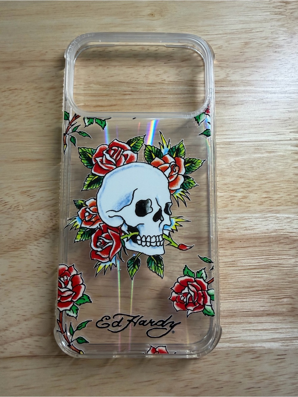 Ed Hardy Clear Skull & Roses iphone 17 pro max case